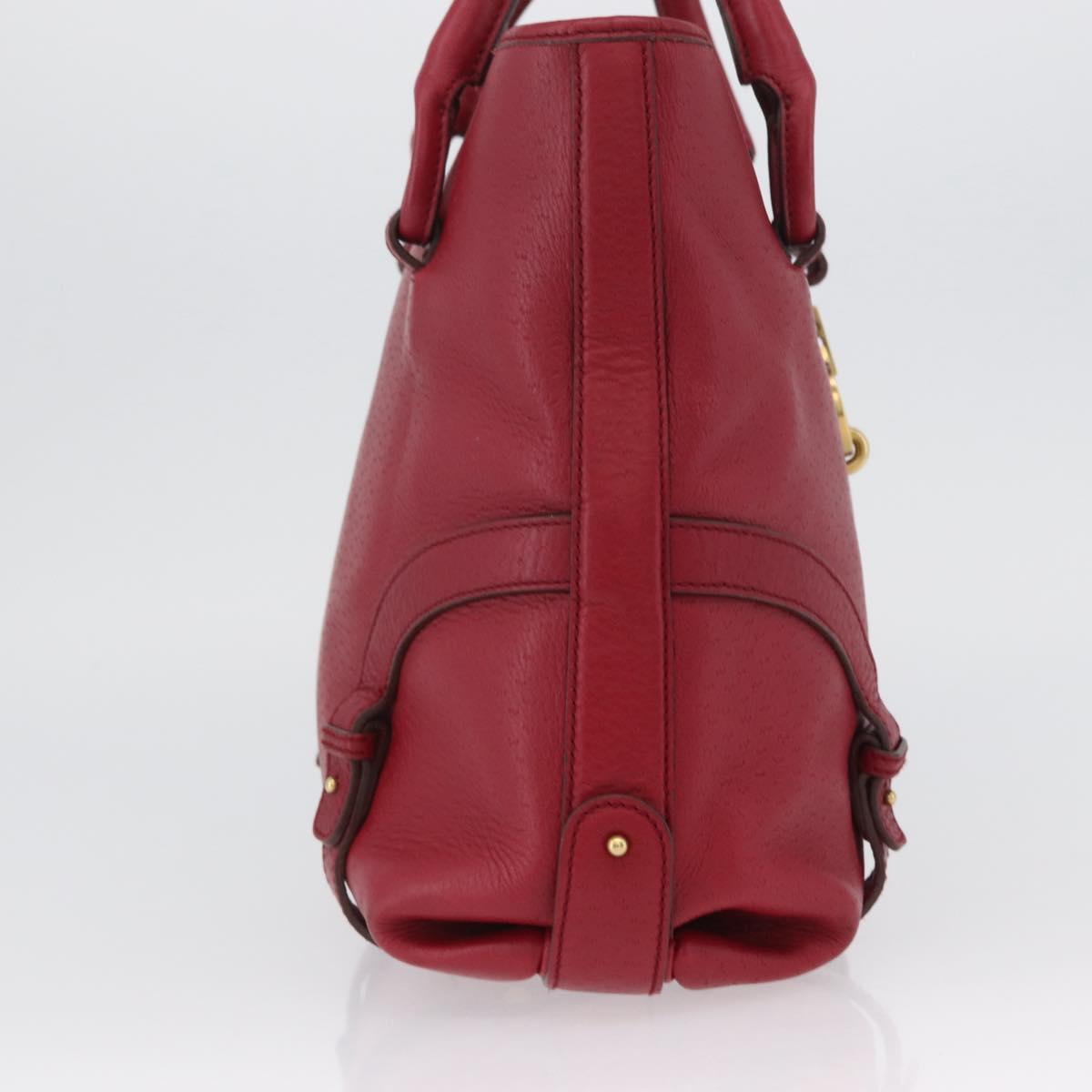 Salvatore Ferragamo Gancini Hand Bag Leather Red Gold Auth ARZ035A