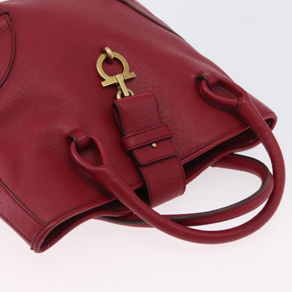 Salvatore Ferragamo Gancini Hand Bag Leather Red Gold Auth ARZ035A