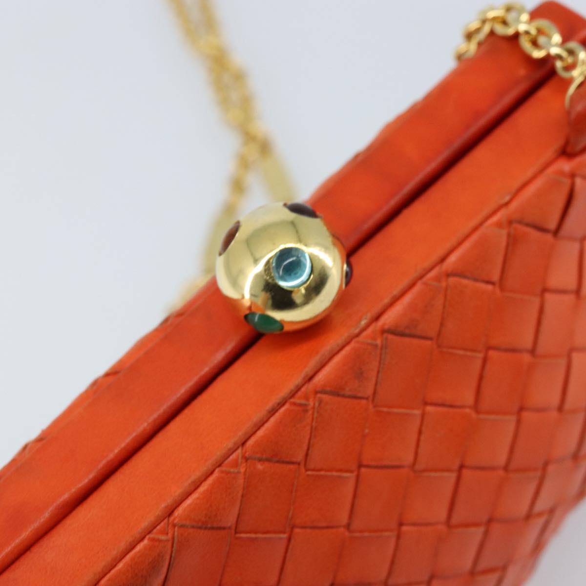 BOTTEGA VENETA INTRECCIATO Chain Shoulder Bag Leather Orange Gold Auth ARZ039A
