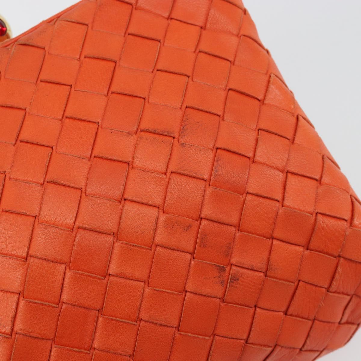 BOTTEGA VENETA INTRECCIATO Chain Shoulder Bag Leather Orange Gold Auth ARZ039A