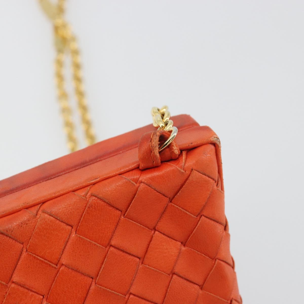 BOTTEGA VENETA INTRECCIATO Chain Shoulder Bag Leather Orange Gold Auth ARZ039A