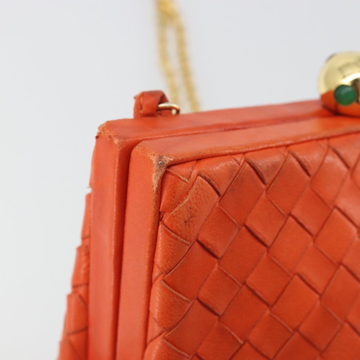 BOTTEGA VENETA INTRECCIATO Chain Shoulder Bag Leather Orange Gold Auth ARZ039A