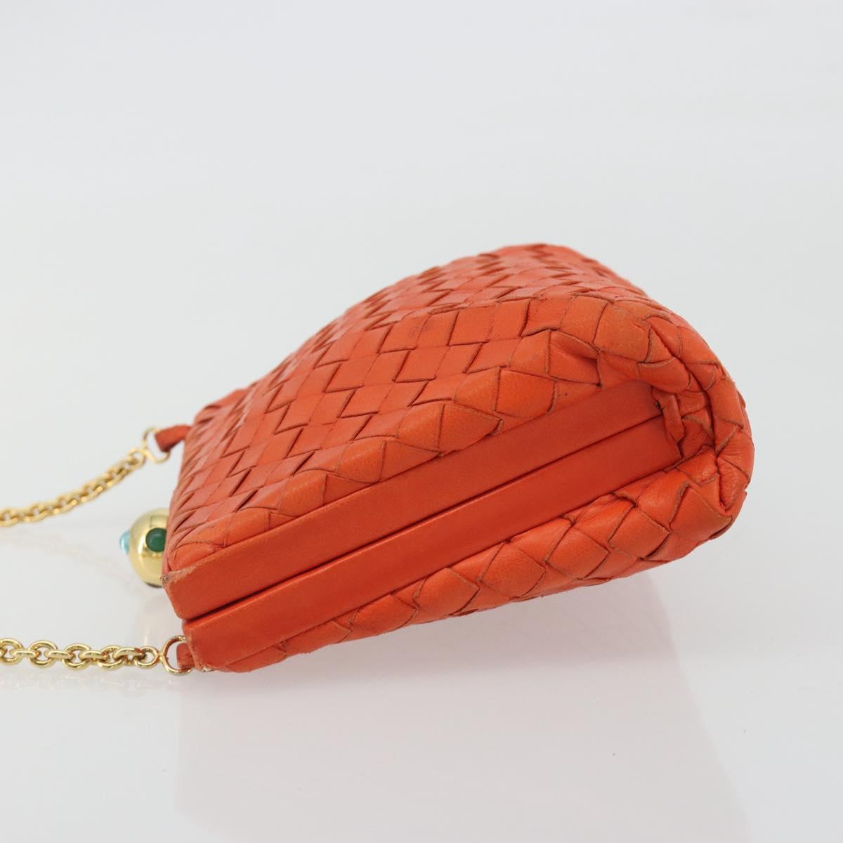 BOTTEGA VENETA INTRECCIATO Chain Shoulder Bag Leather Orange Gold Auth ARZ039A