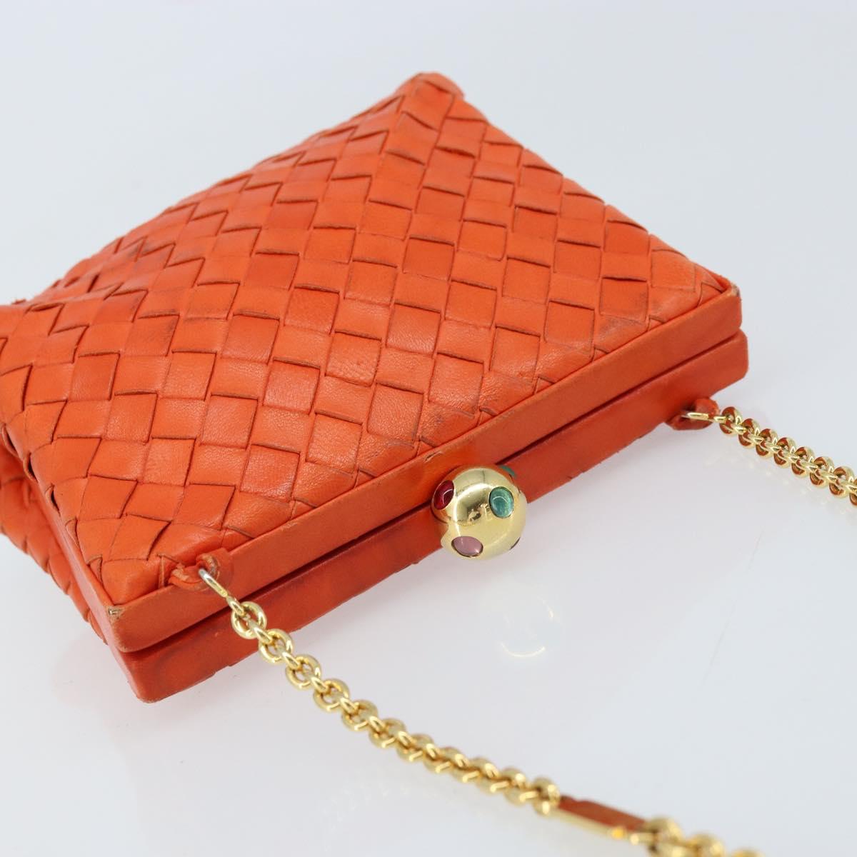 BOTTEGA VENETA INTRECCIATO Chain Shoulder Bag Leather Orange Gold Auth ARZ039A