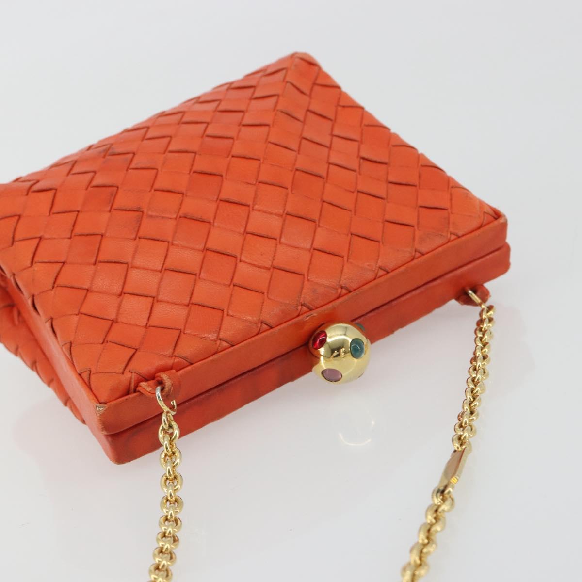 BOTTEGA VENETA INTRECCIATO Chain Shoulder Bag Leather Orange Gold Auth ARZ039A