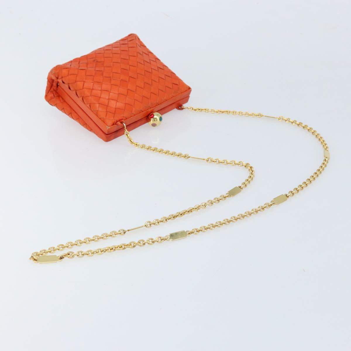 BOTTEGA VENETA INTRECCIATO Chain Shoulder Bag Leather Orange Gold Auth ARZ039A