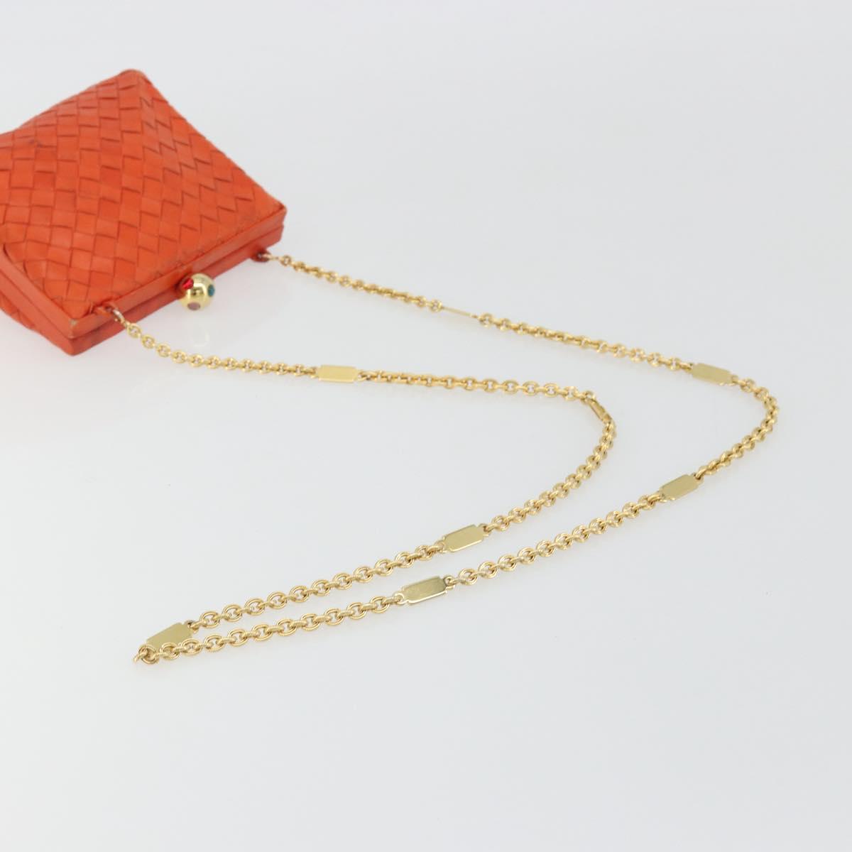 BOTTEGA VENETA INTRECCIATO Chain Shoulder Bag Leather Orange Gold Auth ARZ039A