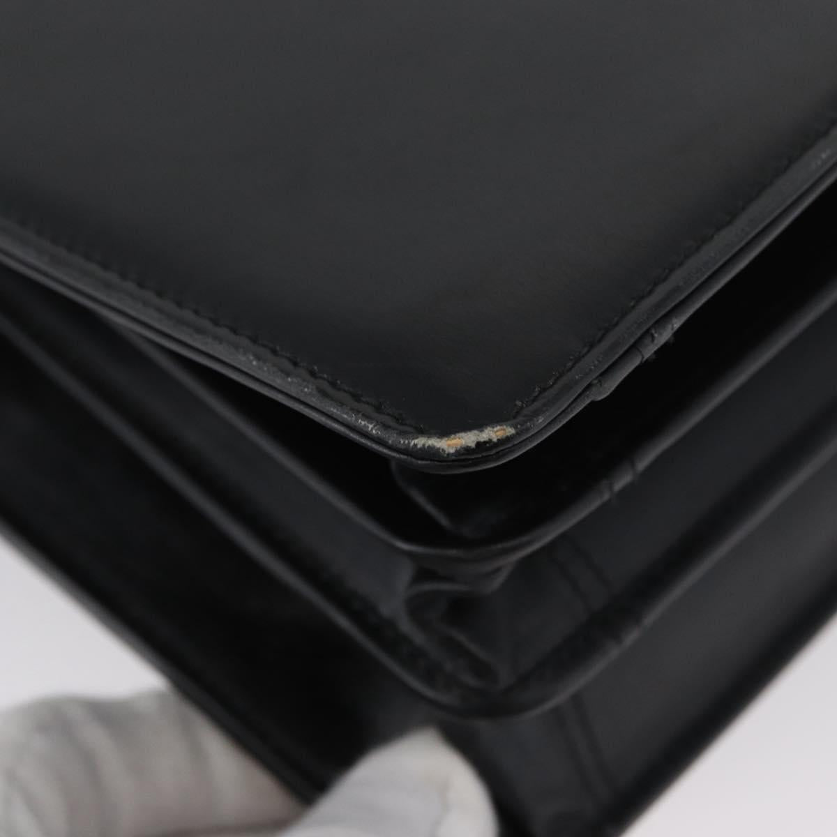 GUCCI Hand Bag Leather Black Gold Auth ARZ052