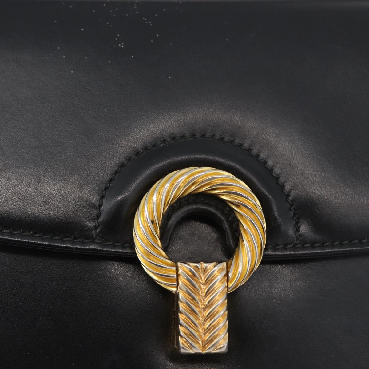 GUCCI Hand Bag Leather Black Gold Auth ARZ052