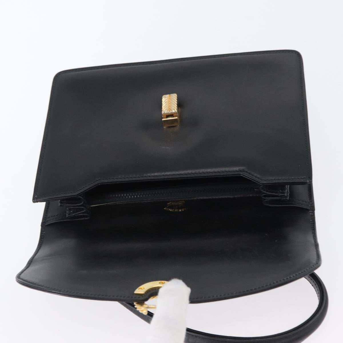 GUCCI Hand Bag Leather Black Gold Auth ARZ052