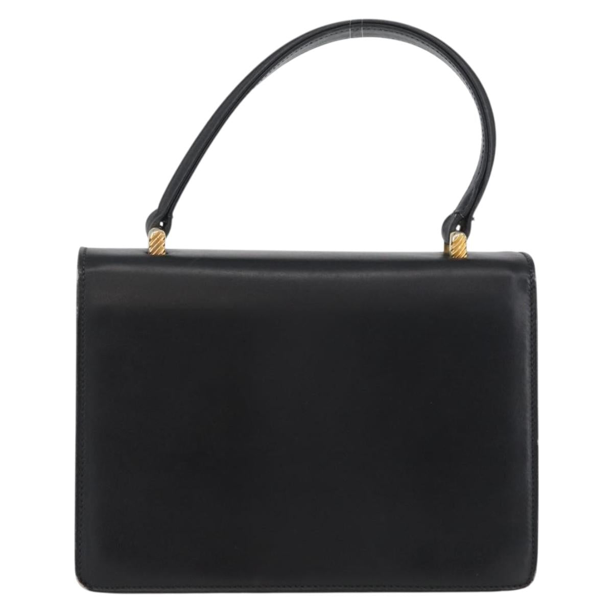 GUCCI Hand Bag Leather Black Gold Auth ARZ052