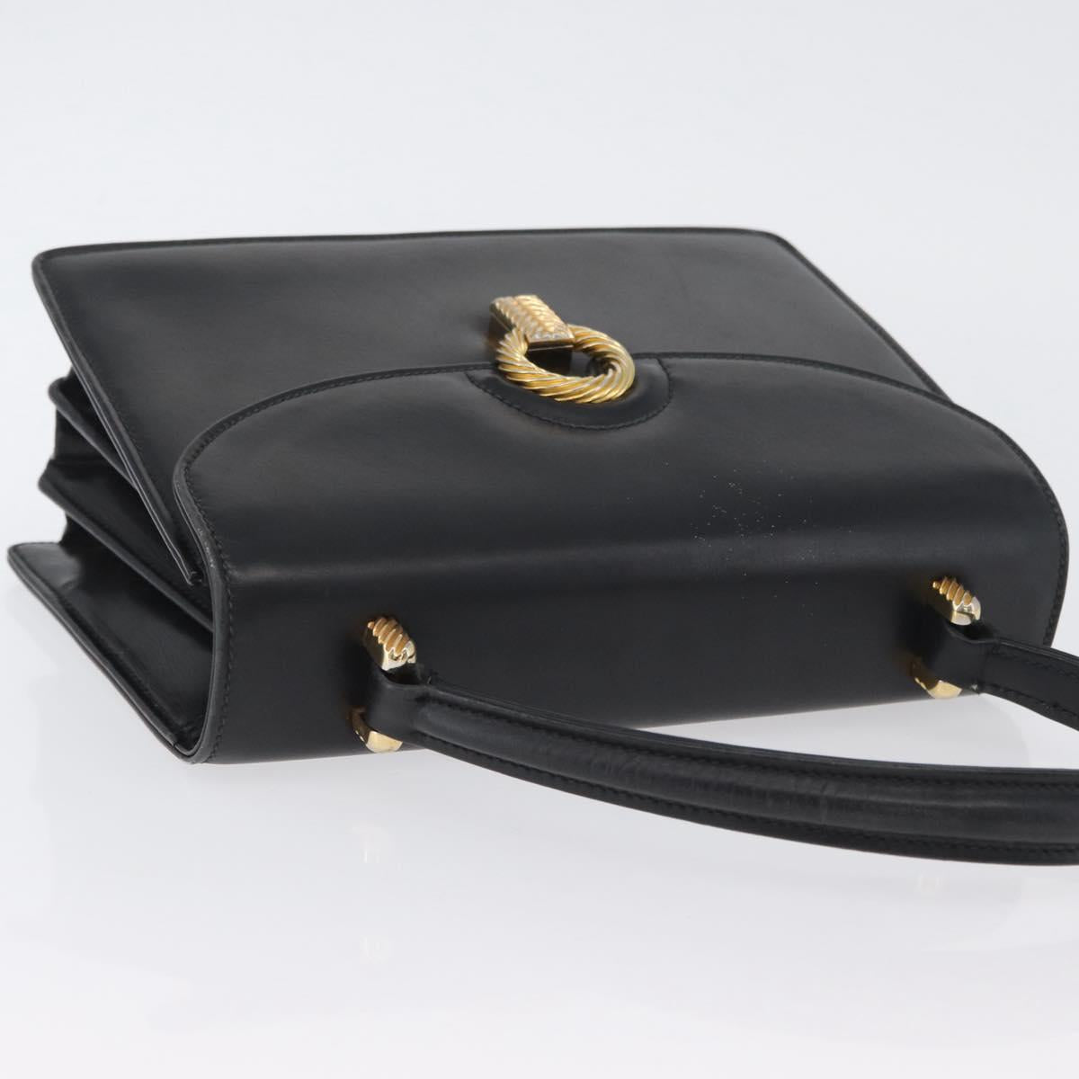 GUCCI Hand Bag Leather Black Gold Auth ARZ052