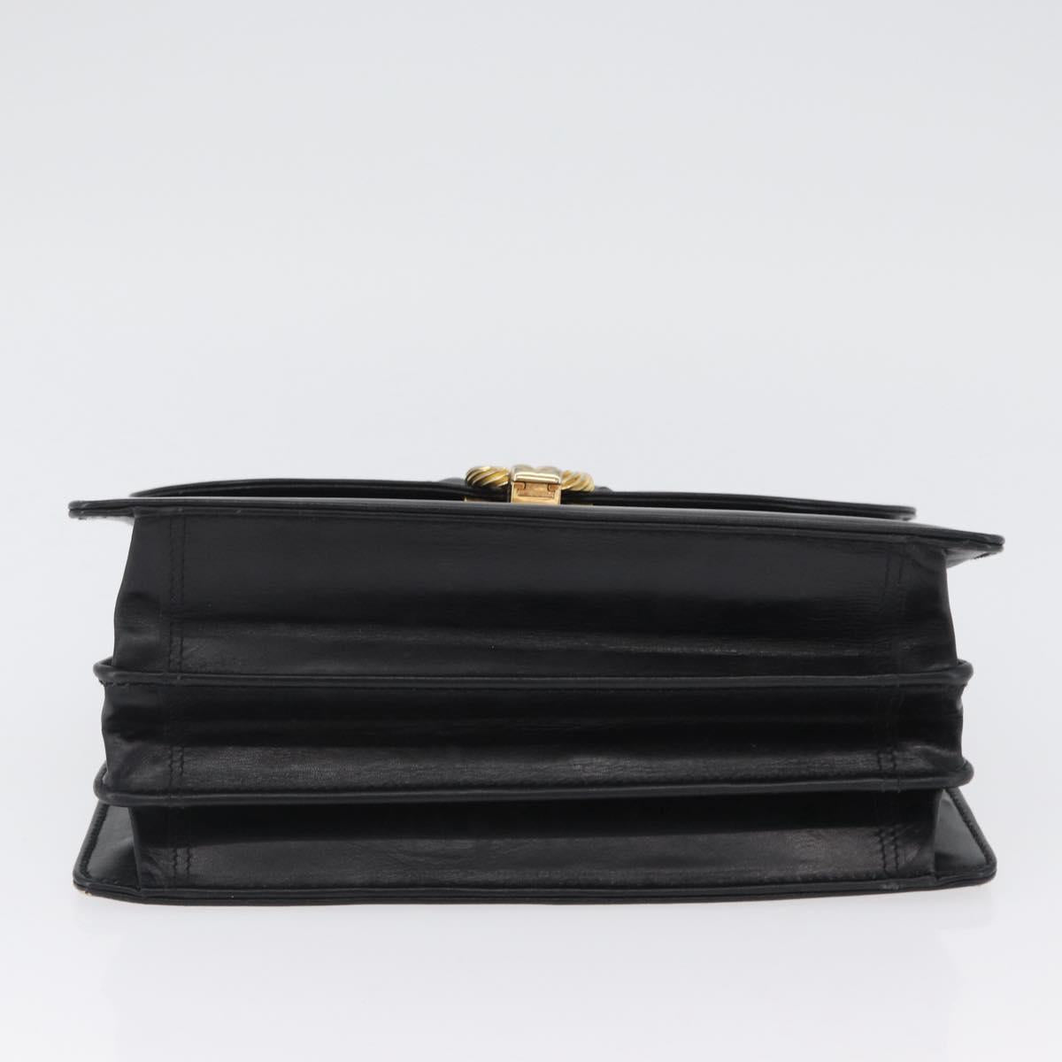 GUCCI Hand Bag Leather Black Gold Auth ARZ052
