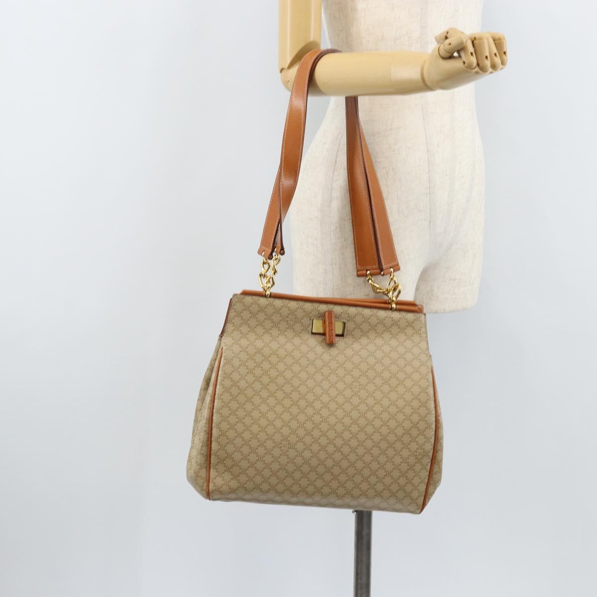 CELINE Macadam Canvas Tote Bag PVC Beige Gold Auth ARZ058V