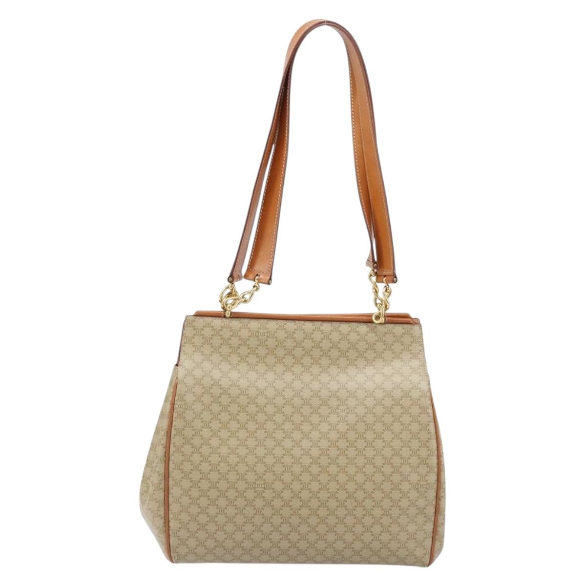 CELINE Macadam Canvas Tote Bag PVC Beige Gold Auth ARZ058V