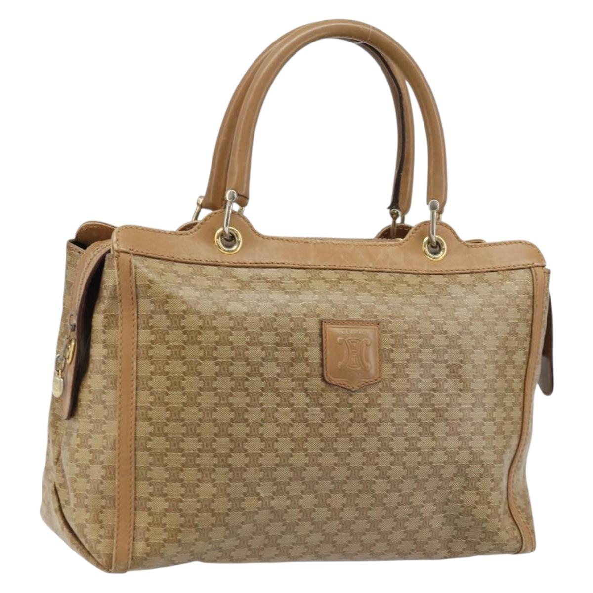 CELINE Macadam Canvas Hand Bag PVC Beige Gold Auth ARZ059