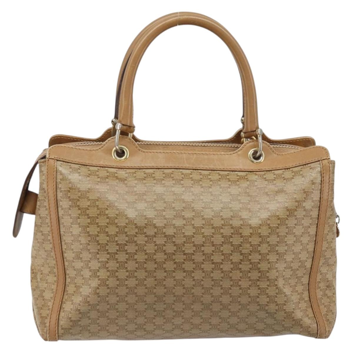 CELINE Macadam Canvas Hand Bag PVC Beige Gold Auth ARZ059