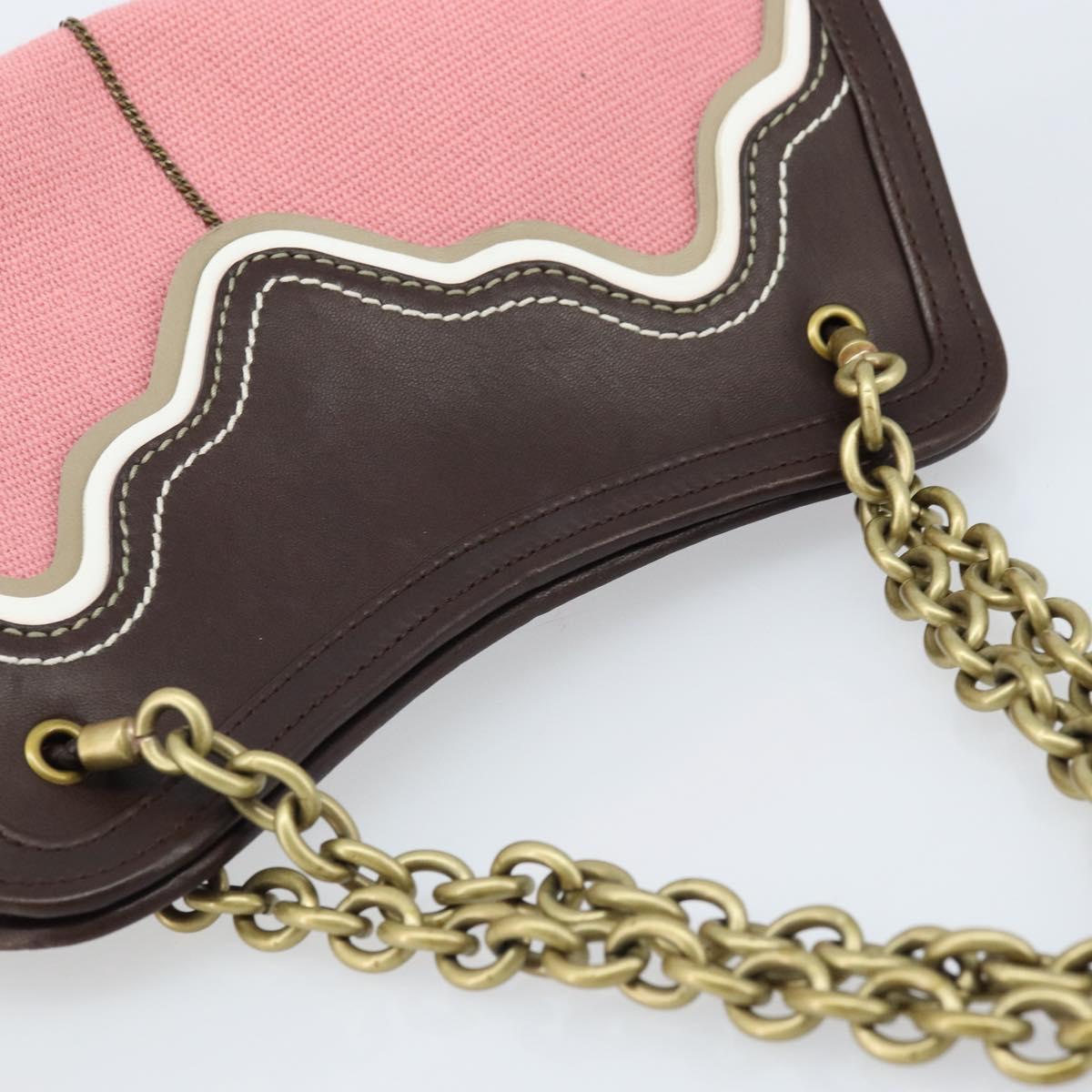 BOTTEGA VENETA Chain Hand Bag Leather Canvas 2way Outlet Pink Gold Auth ARZ067V