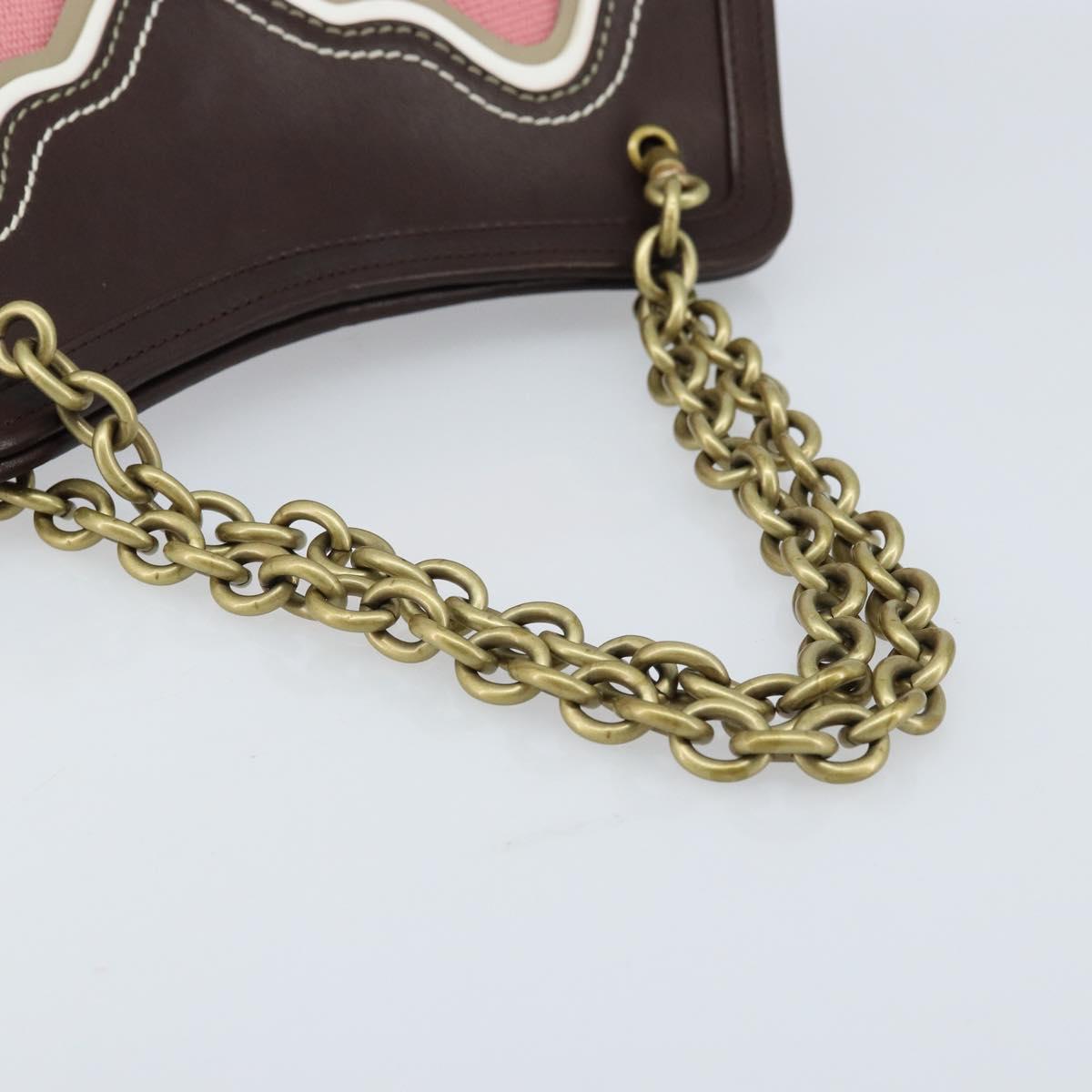 BOTTEGA VENETA Chain Hand Bag Leather Canvas 2way Outlet Pink Gold Auth ARZ067V