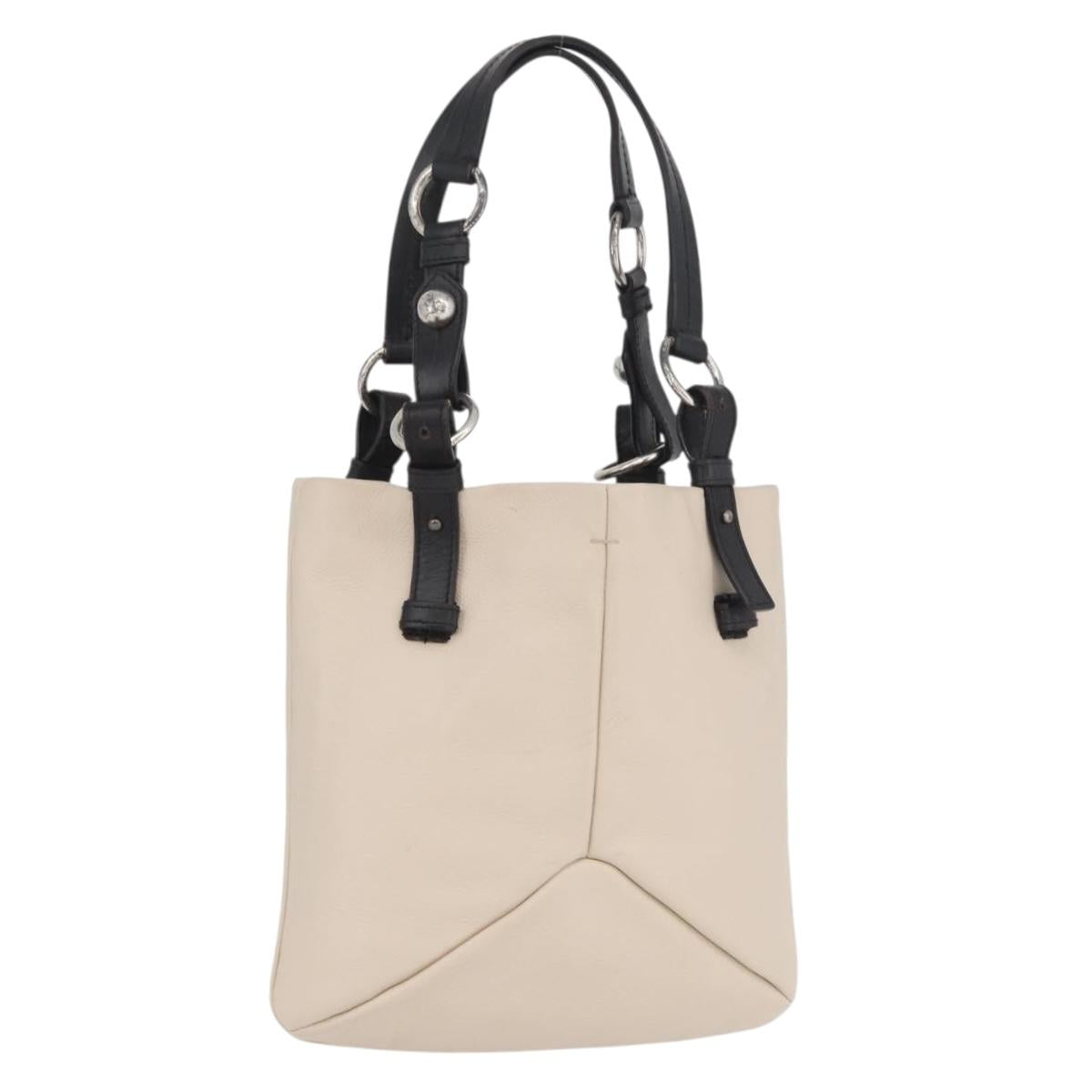SAINT LAURENT Hand Bag Leather Ivory Silver Auth ARZ068
