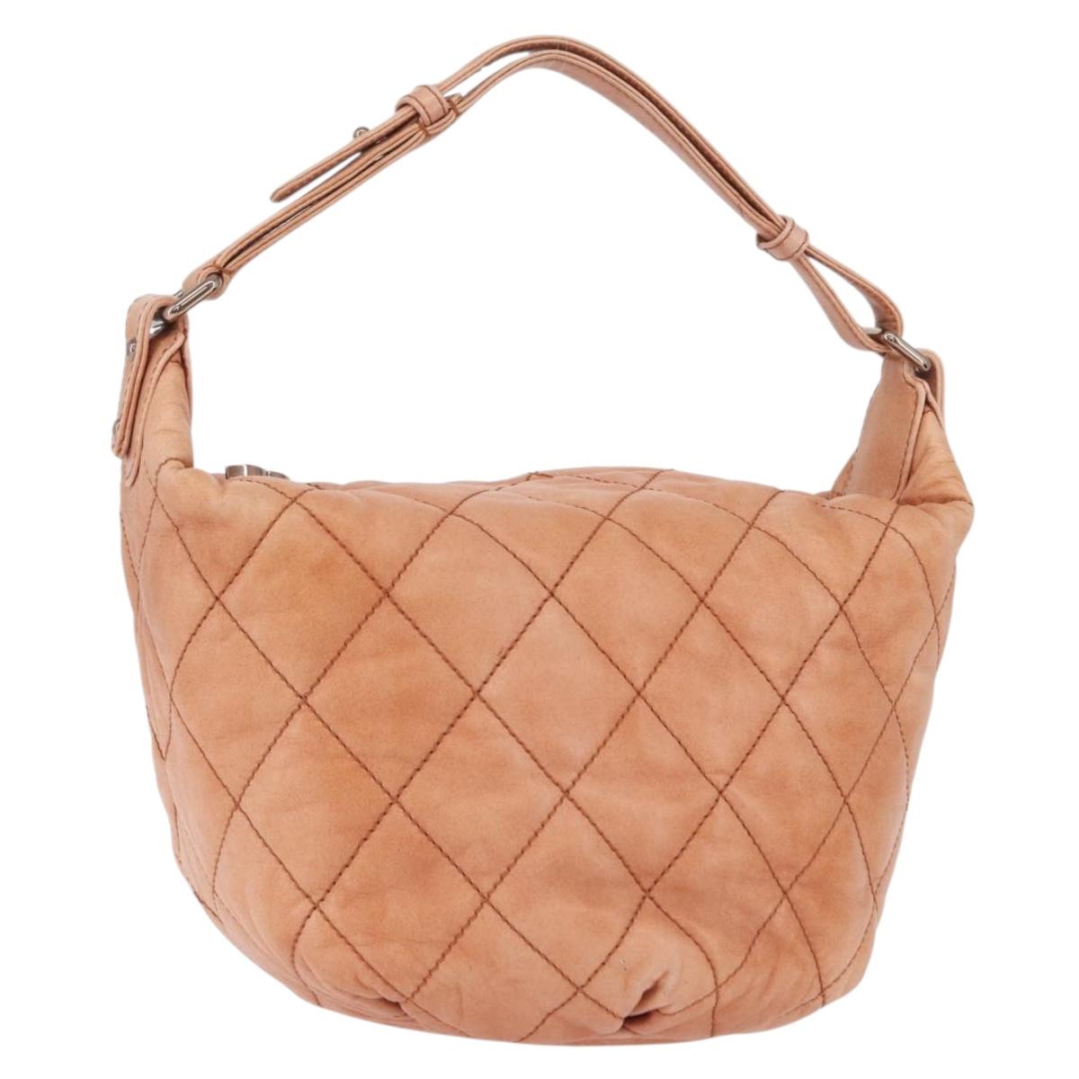 CHANEL Matelasse Shoulder Bag Lamb Skin Orange Gold CC Auth ARZ069V
