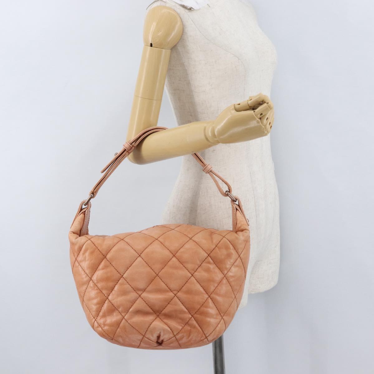 CHANEL Matelasse Shoulder Bag Lamb Skin Orange Gold CC Auth ARZ069V