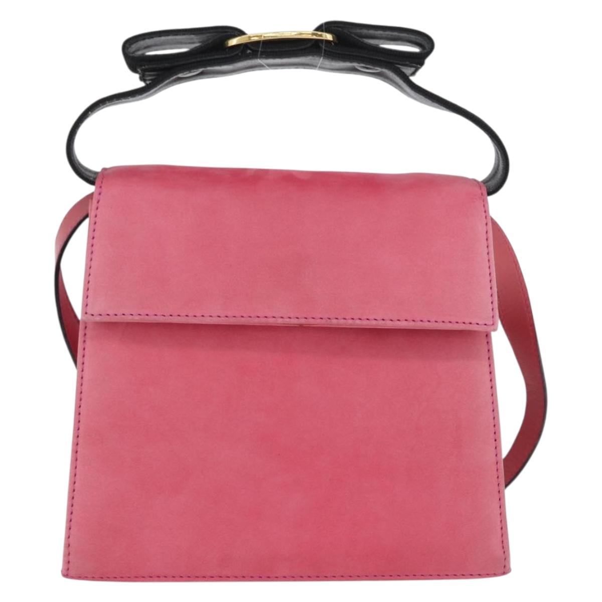 Salvatore Ferragamo Vala Hand Bag Suede 2way Pink Gold Auth ARZ075A