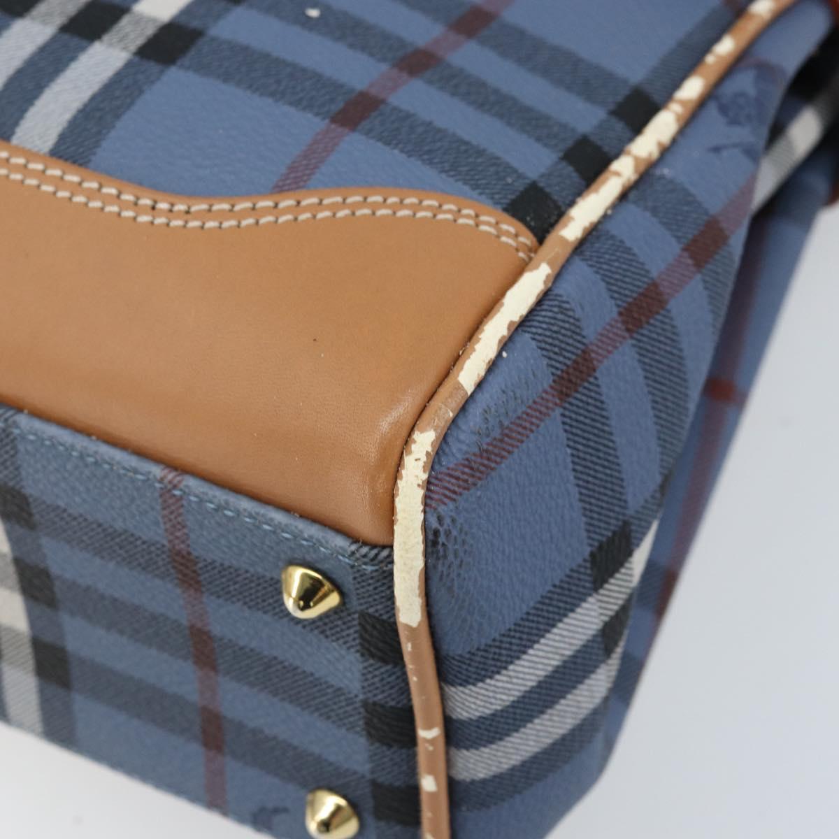 Burberrys Nova Check Hand Bag PVC 2way Blue Gold Auth ARZ085