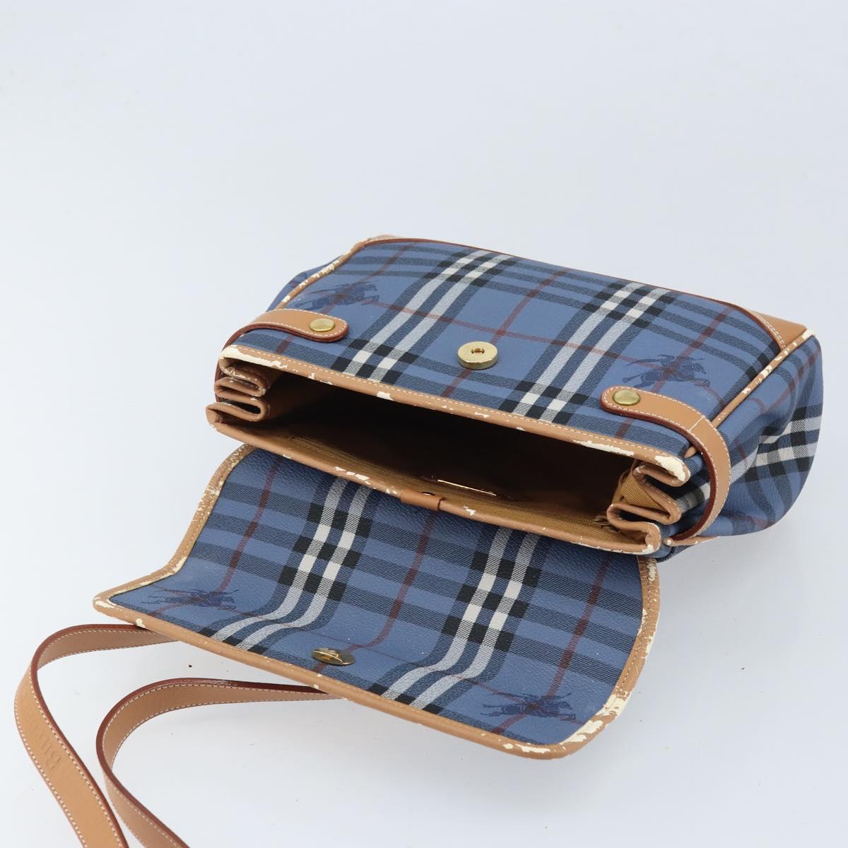 Burberrys Nova Check Hand Bag PVC 2way Blue Gold Auth ARZ085