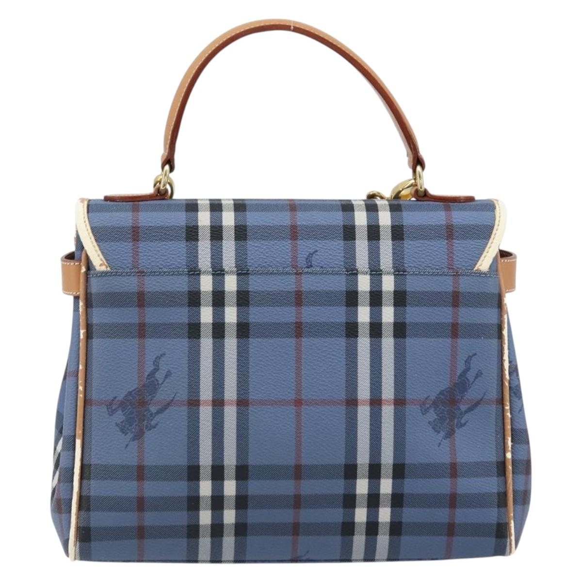 Burberrys Nova Check Hand Bag PVC 2way Blue Gold Auth ARZ085