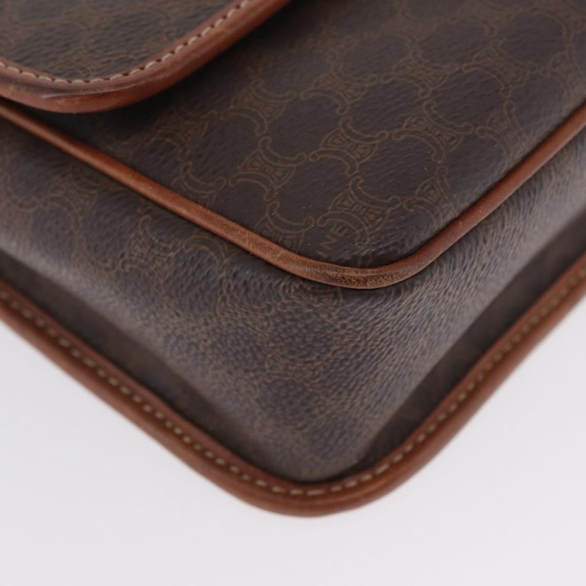 CELINE Macadam Canvas Circle Shoulder Bag PVC Leather Brown Gold Auth ARZ089