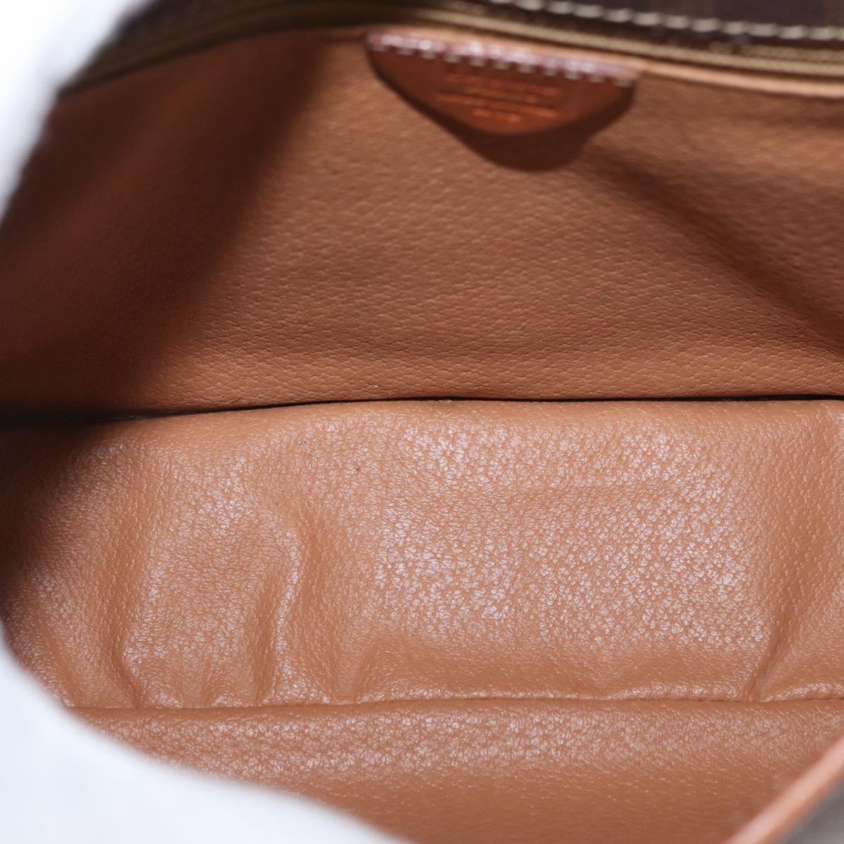 CELINE Macadam Canvas Circle Shoulder Bag PVC Leather Brown Gold Auth ARZ089