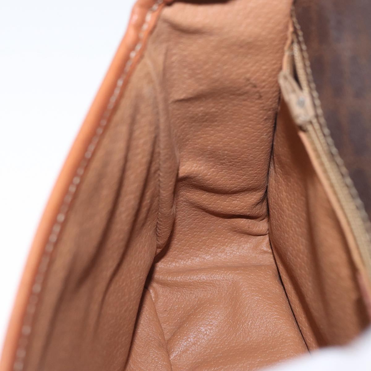 CELINE Macadam Canvas Circle Shoulder Bag PVC Leather Brown Gold Auth ARZ089