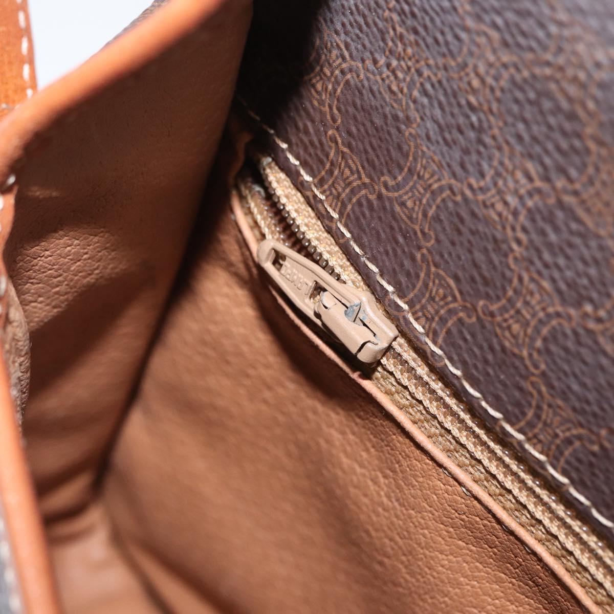 CELINE Macadam Canvas Circle Shoulder Bag PVC Leather Brown Gold Auth ARZ089