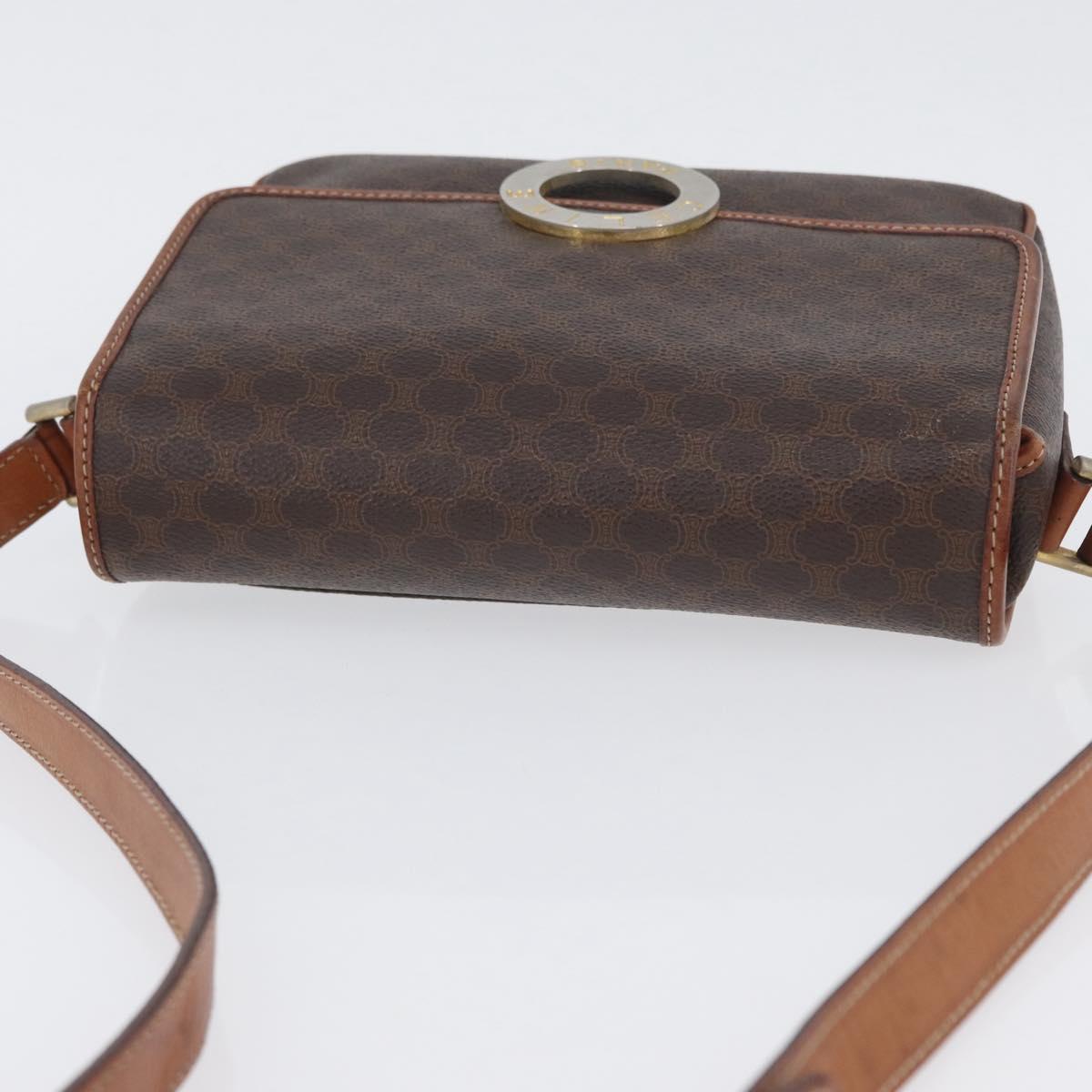 CELINE Macadam Canvas Circle Shoulder Bag PVC Leather Brown Gold Auth ARZ089