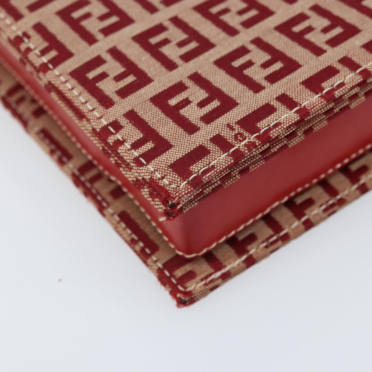 FENDI Zucchino Canvas Chain Shoulder Bag Red Gold Auth ARZ091SAV