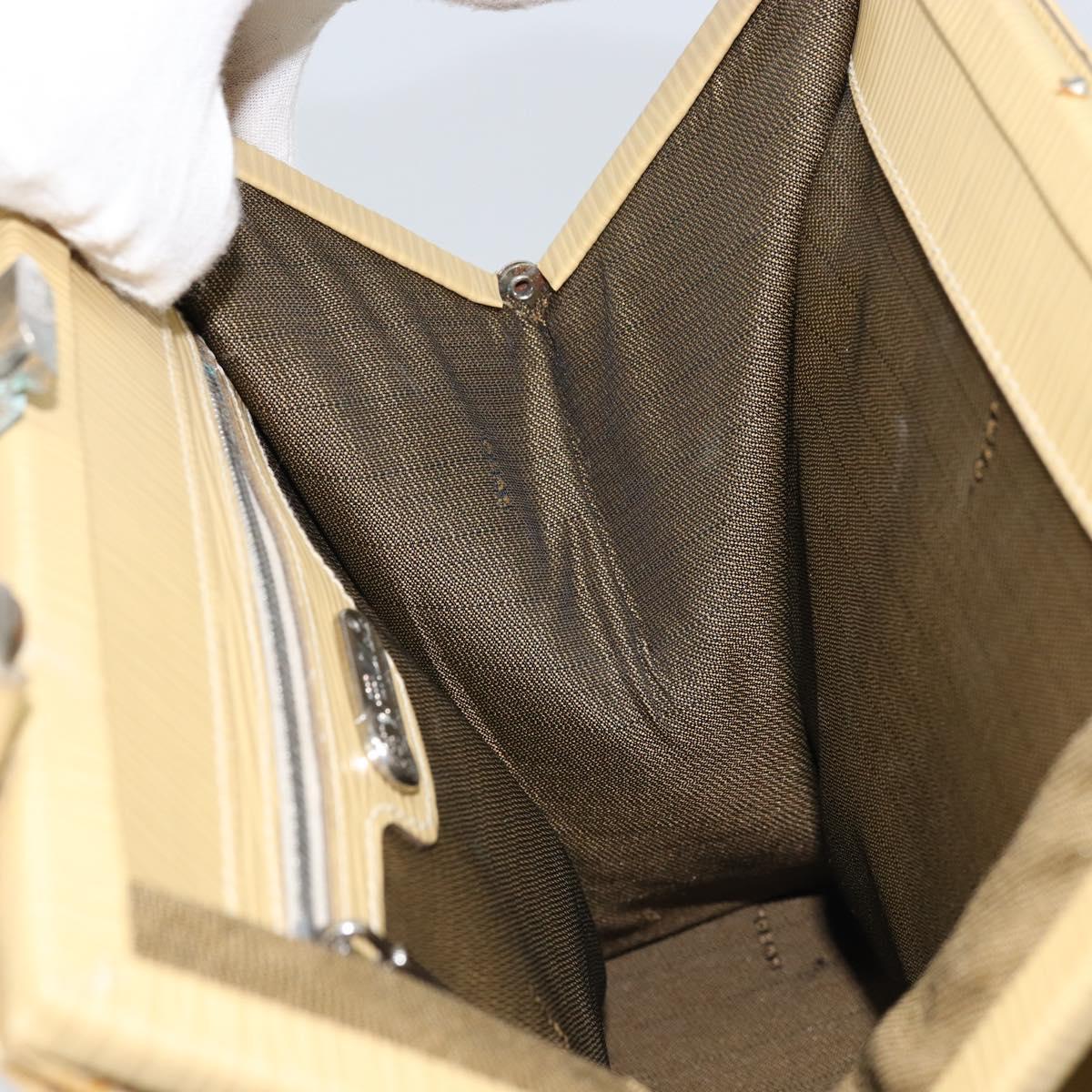 FENDI Hand Bag Leather Ivory Silver Auth ARZ093