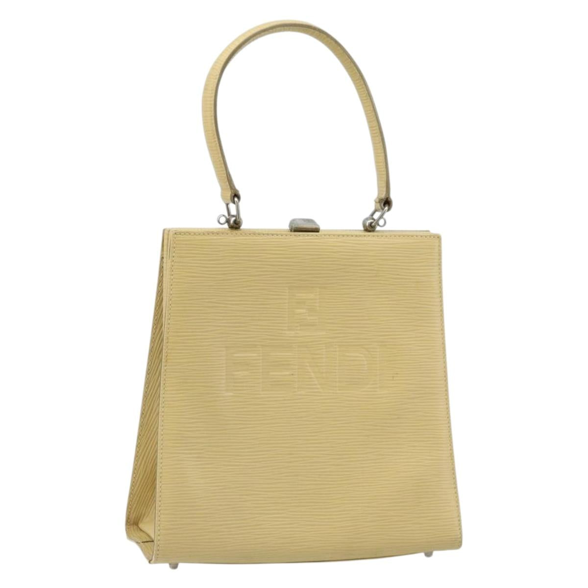 FENDI Hand Bag Leather Ivory Silver Auth ARZ093