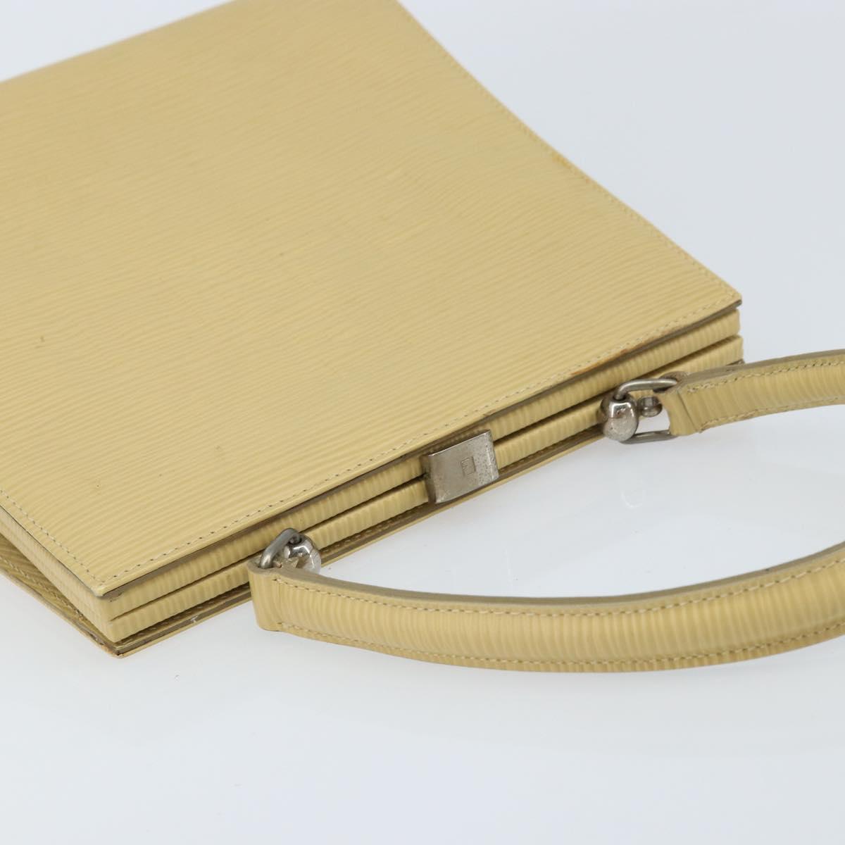 FENDI Hand Bag Leather Ivory Silver Auth ARZ093