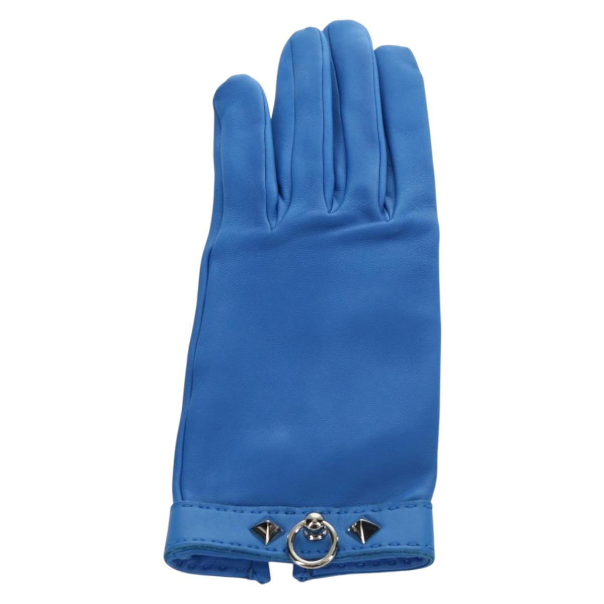 HERMES Medor Gloves Leather 6 1/2 Blue Auth ARZ096V