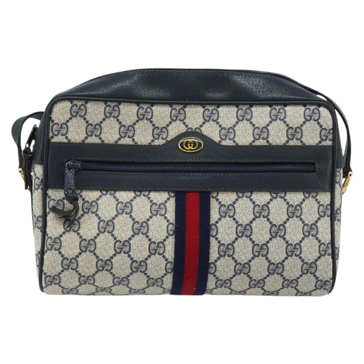 GUCCI GG Supreme Sherry Line Shoulder Bag PVC Navy Gold 56 02 005 Auth ARZ102
