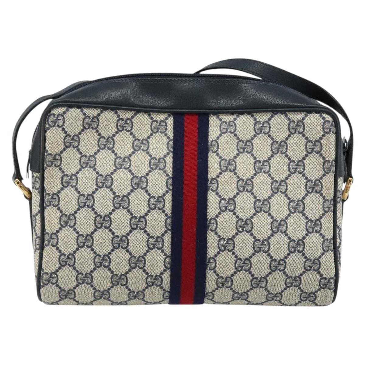 GUCCI GG Supreme Sherry Line Shoulder Bag PVC Navy Gold 56 02 005 Auth ARZ102