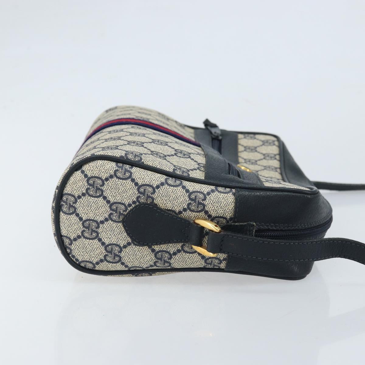 GUCCI GG Supreme Sherry Line Shoulder Bag PVC Navy Gold 56 02 005 Auth ARZ102