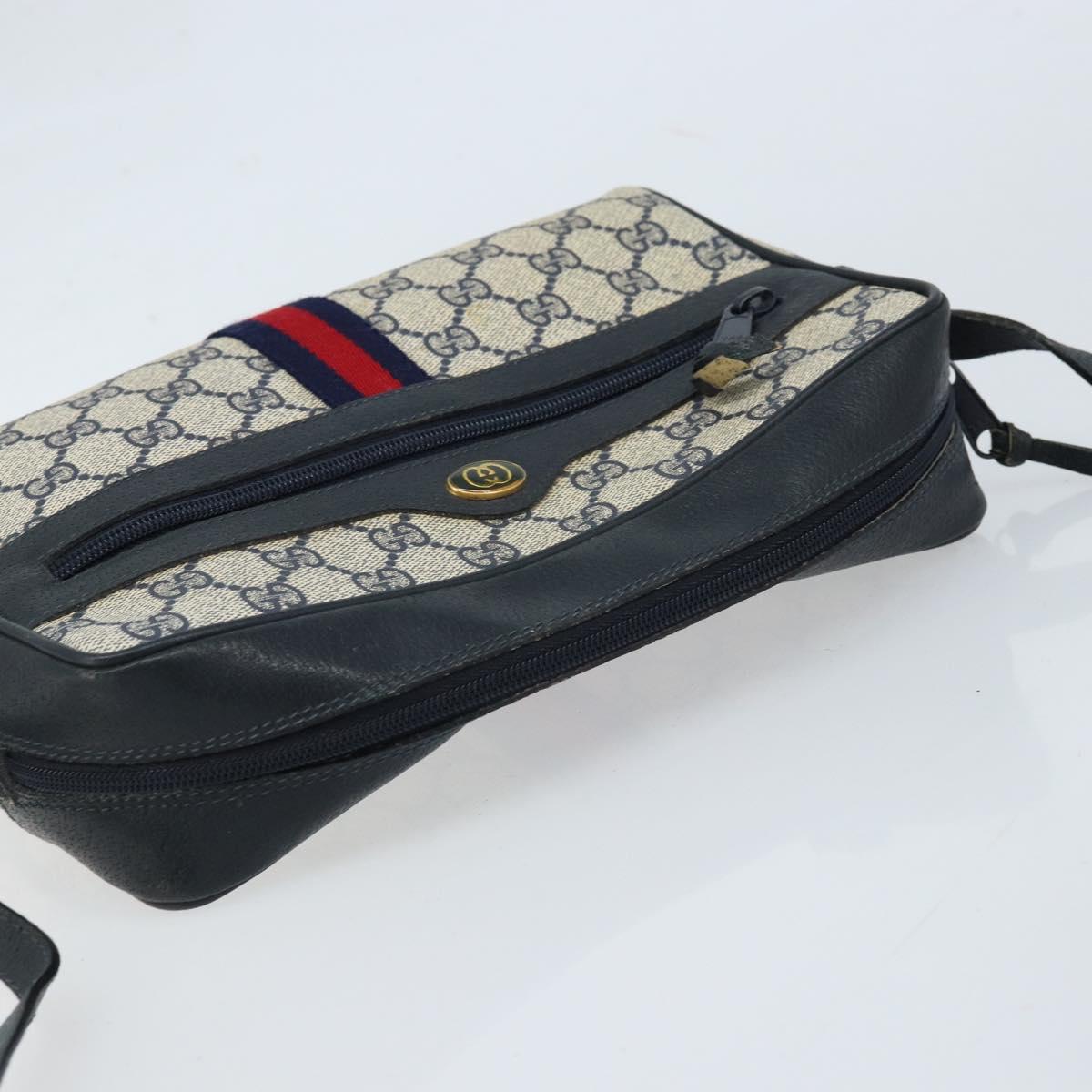 GUCCI GG Supreme Sherry Line Shoulder Bag PVC Navy Gold 56 02 005 Auth ARZ102