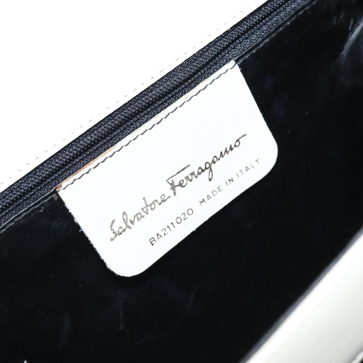 Salvatore Ferragamo Gancini Shoulder Bag Leather White Gold Auth ARZ115