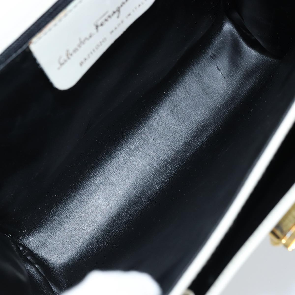 Salvatore Ferragamo Gancini Shoulder Bag Leather White Gold Auth ARZ115