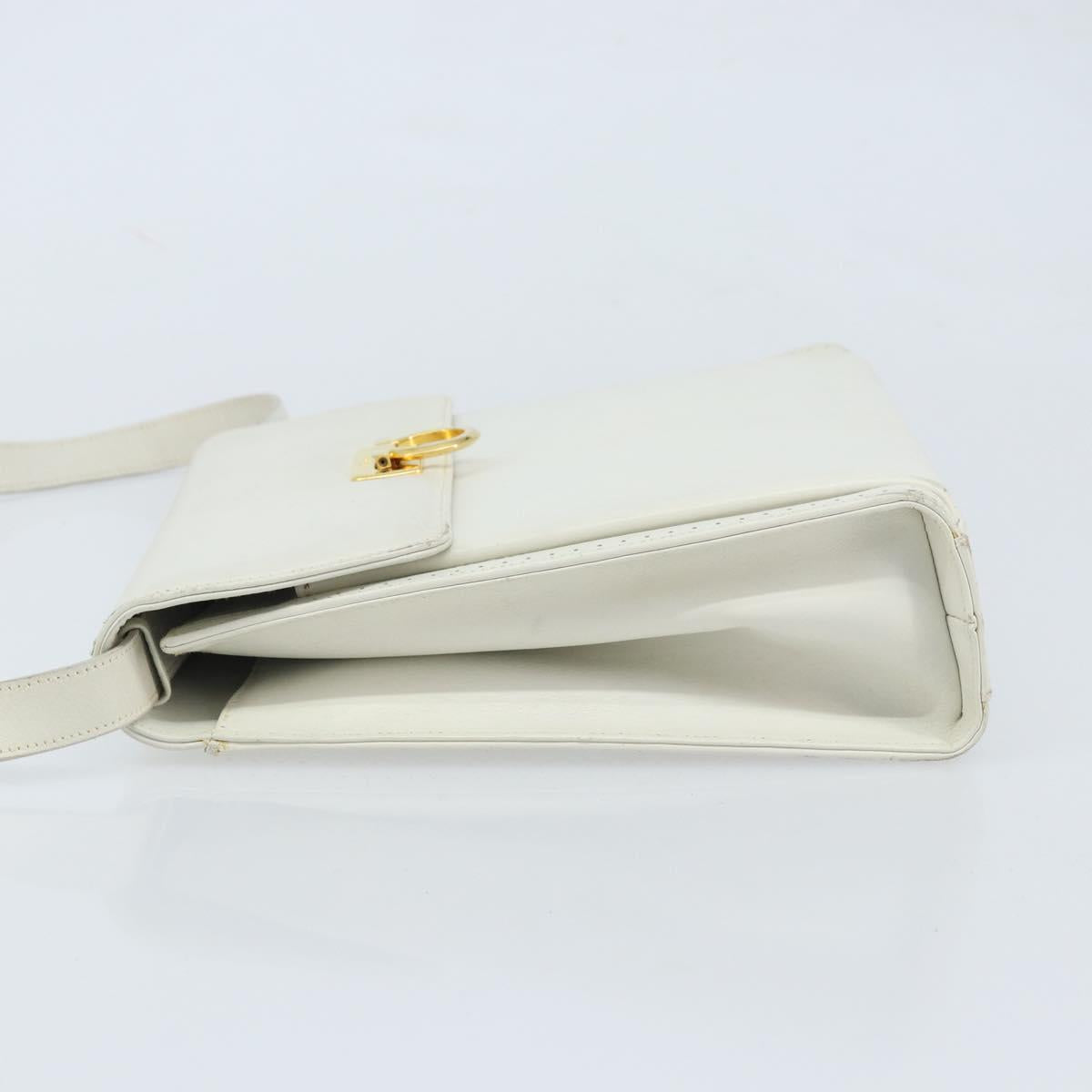Salvatore Ferragamo Gancini Shoulder Bag Leather White Gold Auth ARZ115