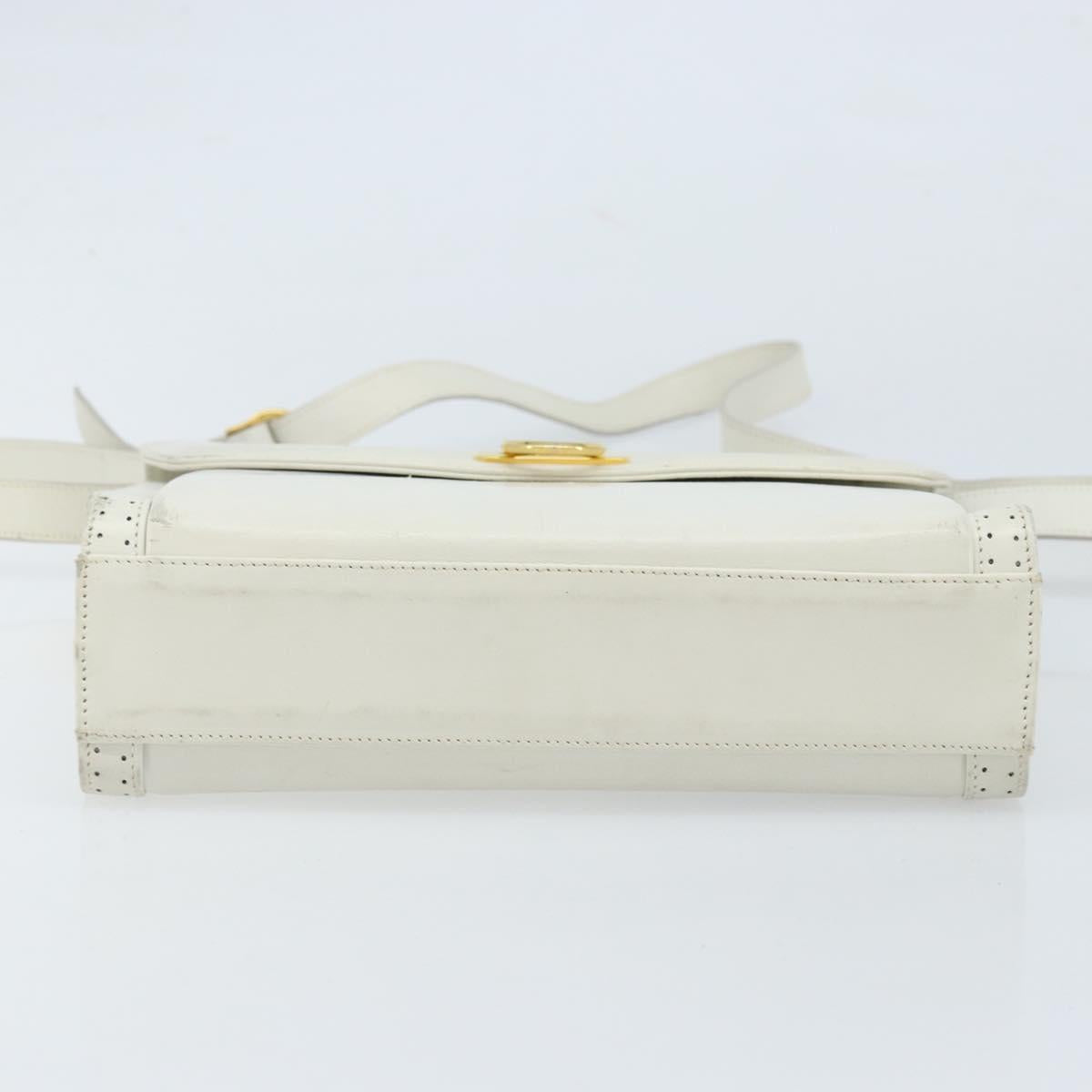 Salvatore Ferragamo Gancini Shoulder Bag Leather White Gold Auth ARZ115