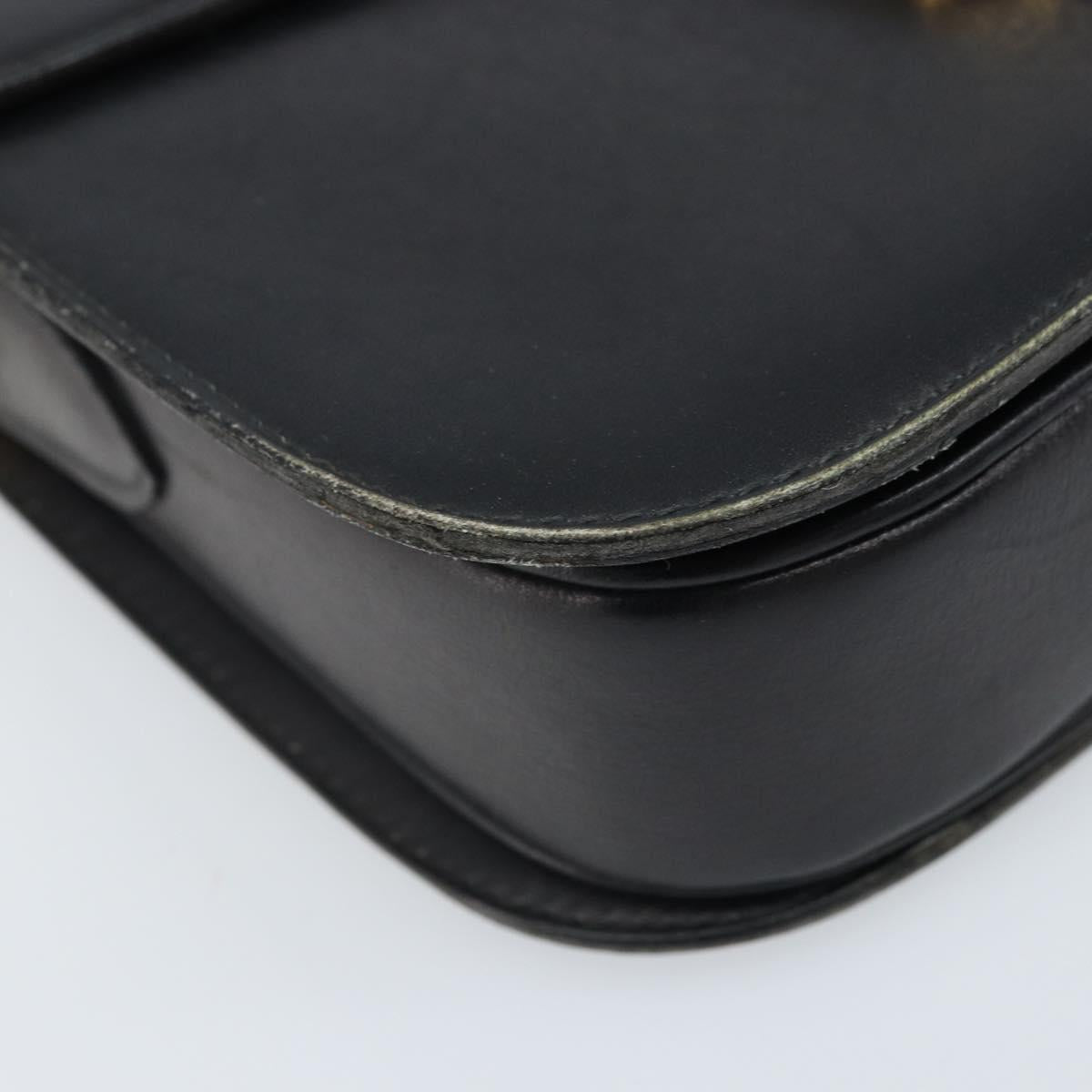 CELINE Horse Carriage Shoulder Bag Leather Black Gold Auth ARZ121