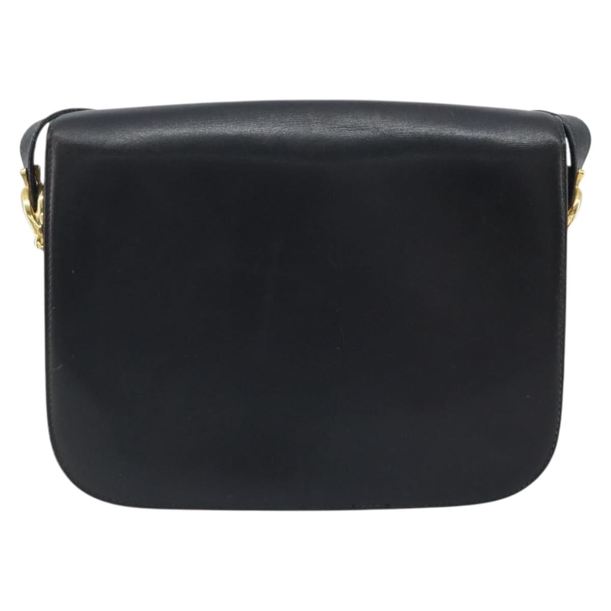 CELINE Horse Carriage Shoulder Bag Leather Black Gold Auth ARZ121